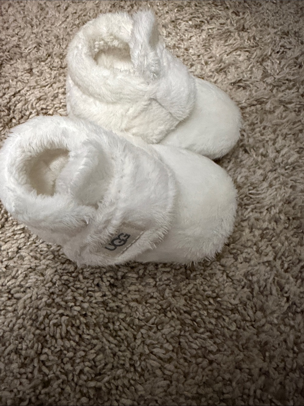 UGG Kids White Plush Bootie Slippers